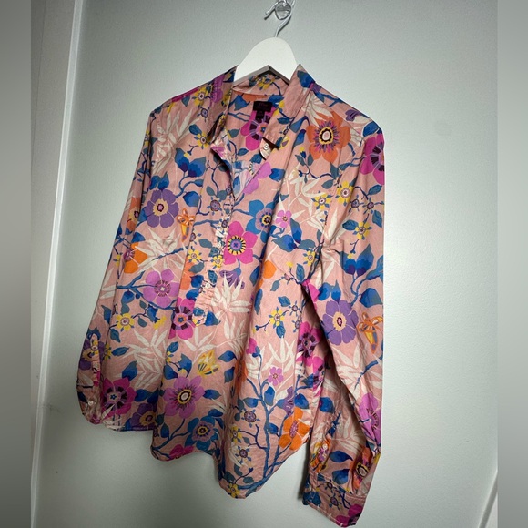 Liberty Art Fabrics for J. Crew Partial Button Down Floral Print Top Size 18 - Picture 12 of 17